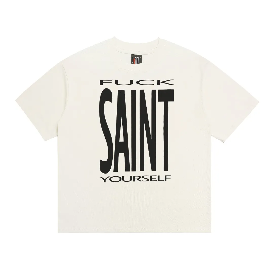 Saint Michael's new niche letter print retro pure cotton loose short-sleeved T-shirt with digital white ink direct injection, the fabric is breathable and the pattern is three-dimensional and clear. Fabric: Double yarn 240g Style number: S855 Size: S-M-L-XL Color: Off-white Price: P110